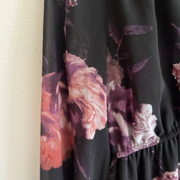 Black & Purple Floral Midi Dress Size 2 (Small) - Picture 6 of 7